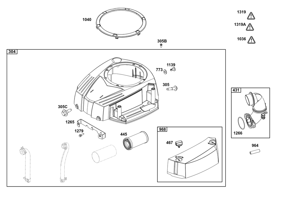 Blower Housing And Air Cleaner Group Diagram and Parts List for 33R877-0015-B5 200000 - 399999 Briggs and Stratton Engine